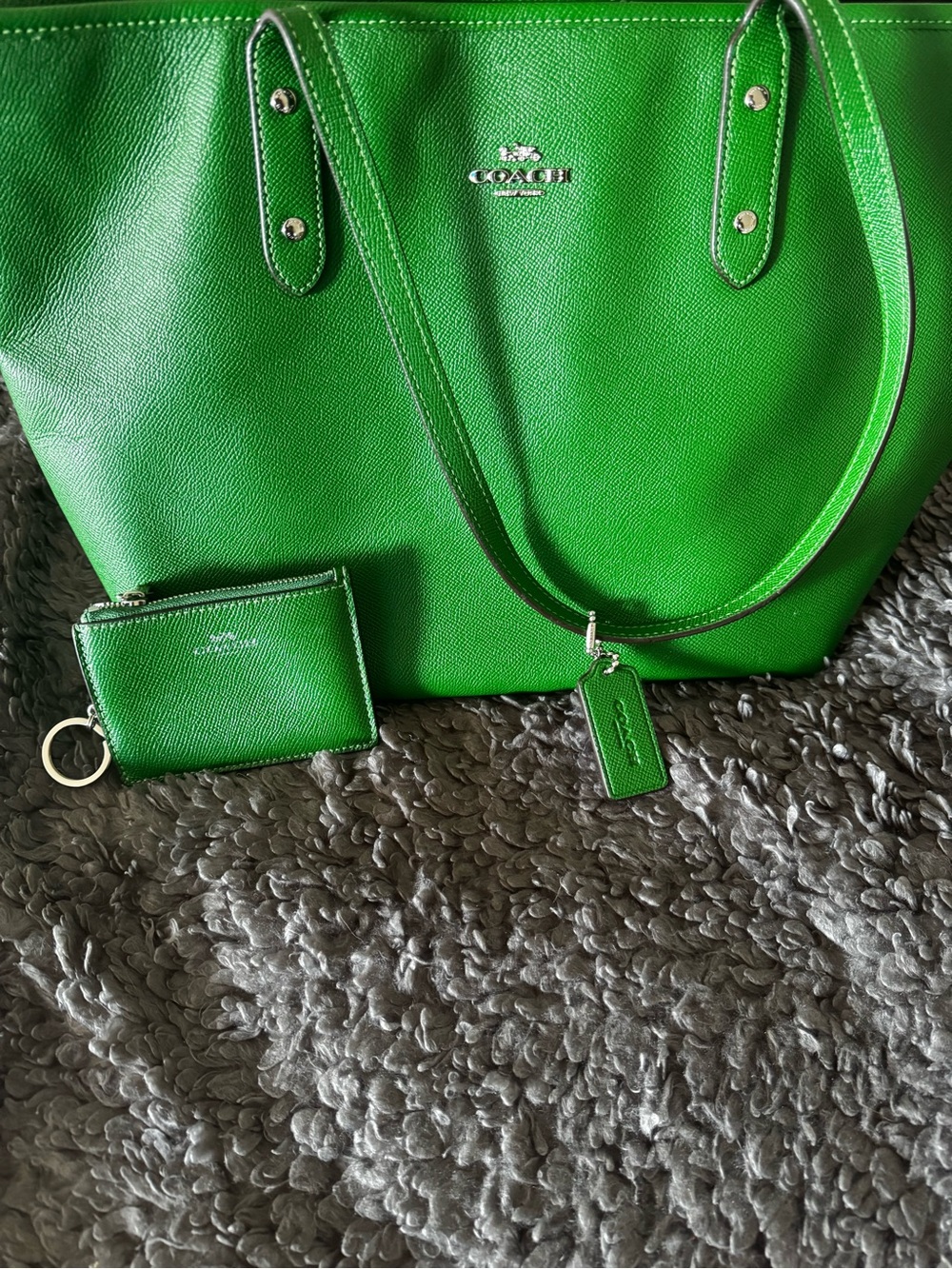 Coach Green Leather Tote with Matching Card Case